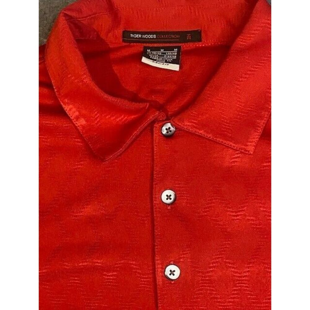 TIGER WOODS COLLECTION Men's Golf Polo Shirt MEDIUM SOLID RED dri-fit - Picture 2 of 12